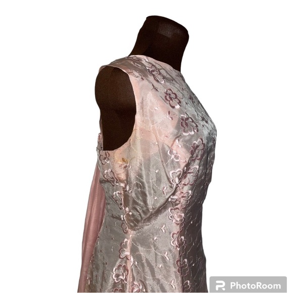 Stunning Vintage Hand Made Pink Floral Taffeta Rear Sash Ribbon Bow Dress - Picture 6 of 13